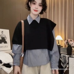 韩系时尚黑色披肩女2025秋季新款宽松休闲百搭洋气显瘦休闲外搭潮