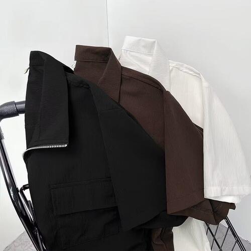 Men's Summer Band Collar Polo Shirt Loose Japanese Style Casual Half-Sleeve Shirt