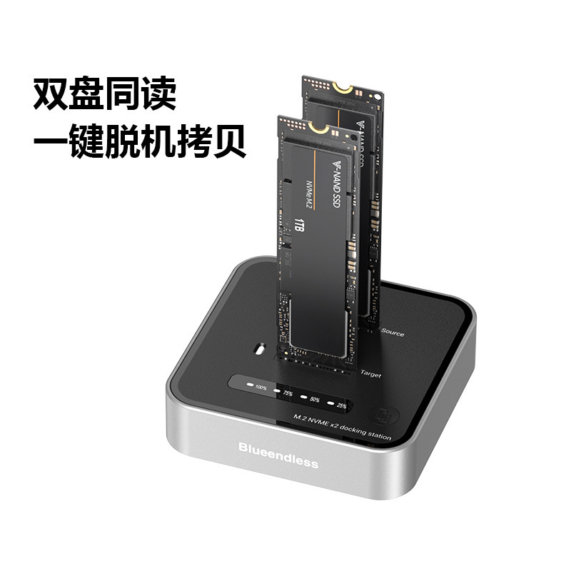 Dual-Bay Nvme Hard Drive Dock M.2 Offline Copy Machine 20Gbps High-Speed Solid State Drive Box Ssd Reader