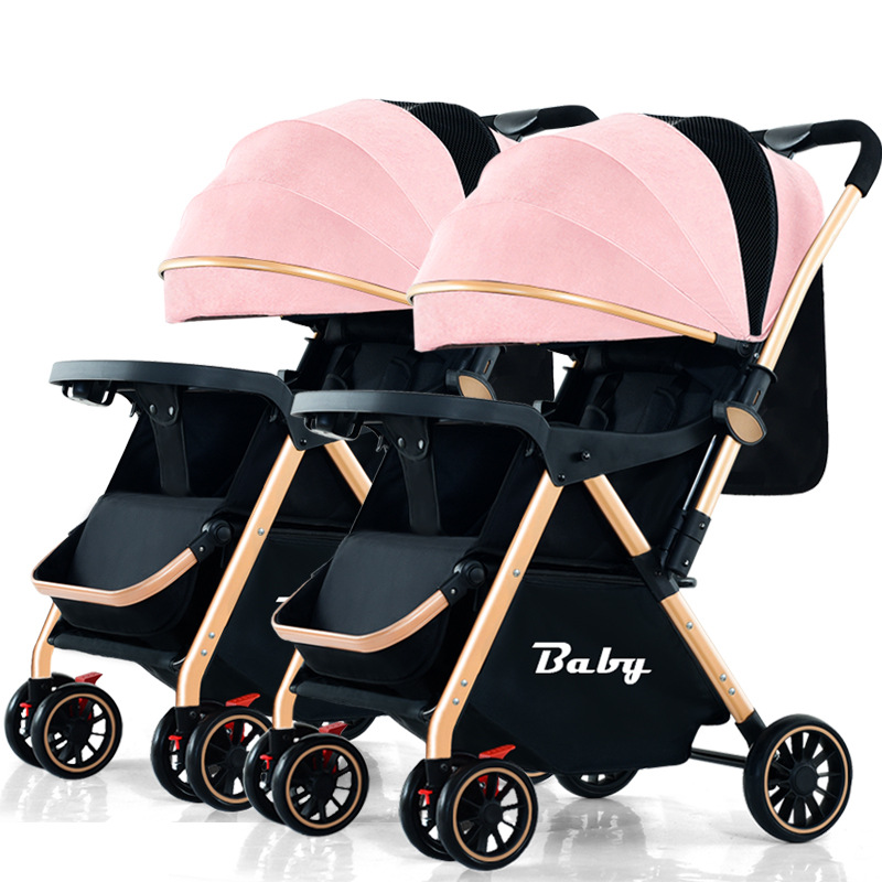 Carrinche de bebés gemelos especial para sentarse y acostarse ligero plegable alto paisaje de un botón para el coche de bebés
