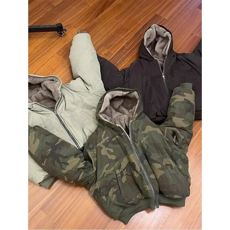 American Camouflage Mink Cotton Jacket Reversible Heavy Velvet Thickened Washed Cotton Hooded Jacket Winter New Zipper American Camouflage Mink Cotton Jacket Reversible Heavy Velvet Thickened Washed Cotton Hooded Jacket Winter New Zipper