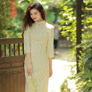 Women chinese dress retro qipao Lace cheongsam Hong Kong style girl art daily improved cheongsam dress for female