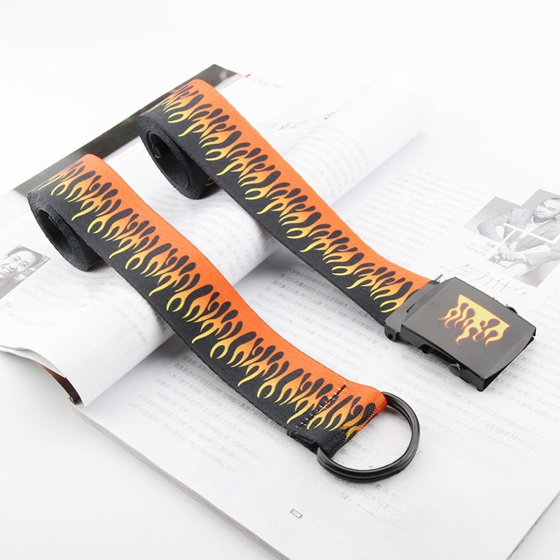 In stock Harajuku fashion hip hop Korean fashion Men's canvas belt personality casual flame belt factory direct supply_viptrois.com