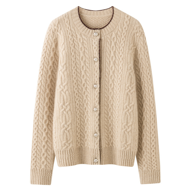 Cable Round Neck Cardigan Autumn and Winter Women's Cashmere Sweater Knitwear Cable Round Neck Cardigan Autumn and Winter Women's Cashmere Sweater Knitwear