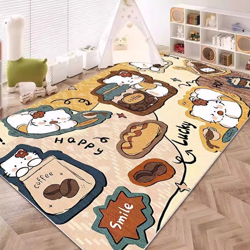 Cartoon Style Living Room Carpet, Large Area, Stain-Resistant and Easy to Care For, Crystal Velvet Floor Mat, Bedroom Full-Cover Children's Climbing Mat