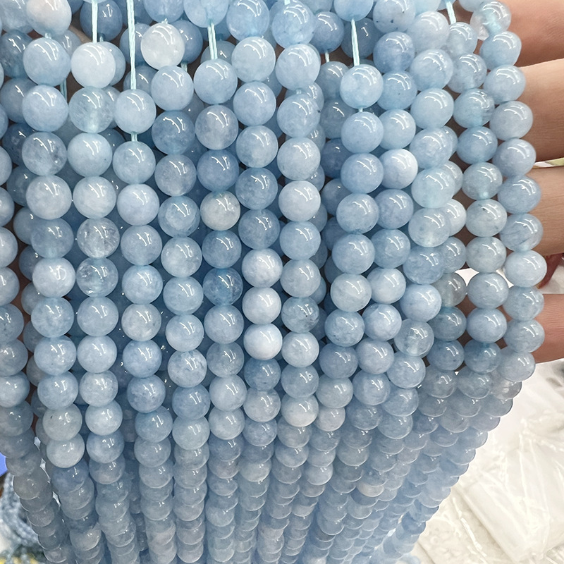Factory Direct natural stone sea blue sapphire chalcedony round beads loose beads bracelet necklace diy jewelry accessories semi-finished products