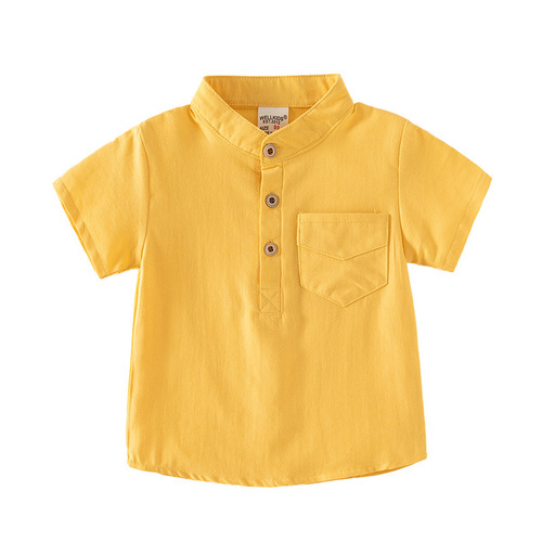  Summer Outdoor Style New Boys Stand Collar Short Sleeve Casual Style Skin Friendly Comfortable Sweat-Absorbent Cotton Shirt