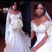 速卖通新款外贸婚纱礼服批发 非洲跨境美人鱼长袖蕾丝婚纱出口