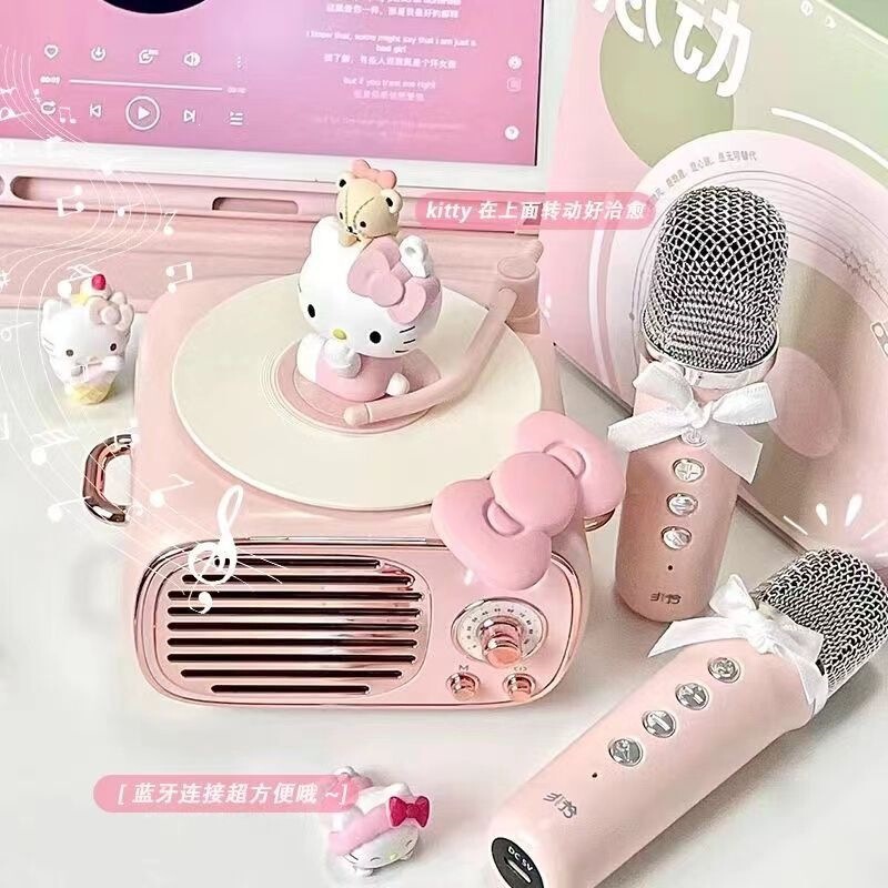 Hellokitty Microphone Bluetooth Speaker Cute New Model Microphone Ktv Speaker Singing Birthday Gift for Girls