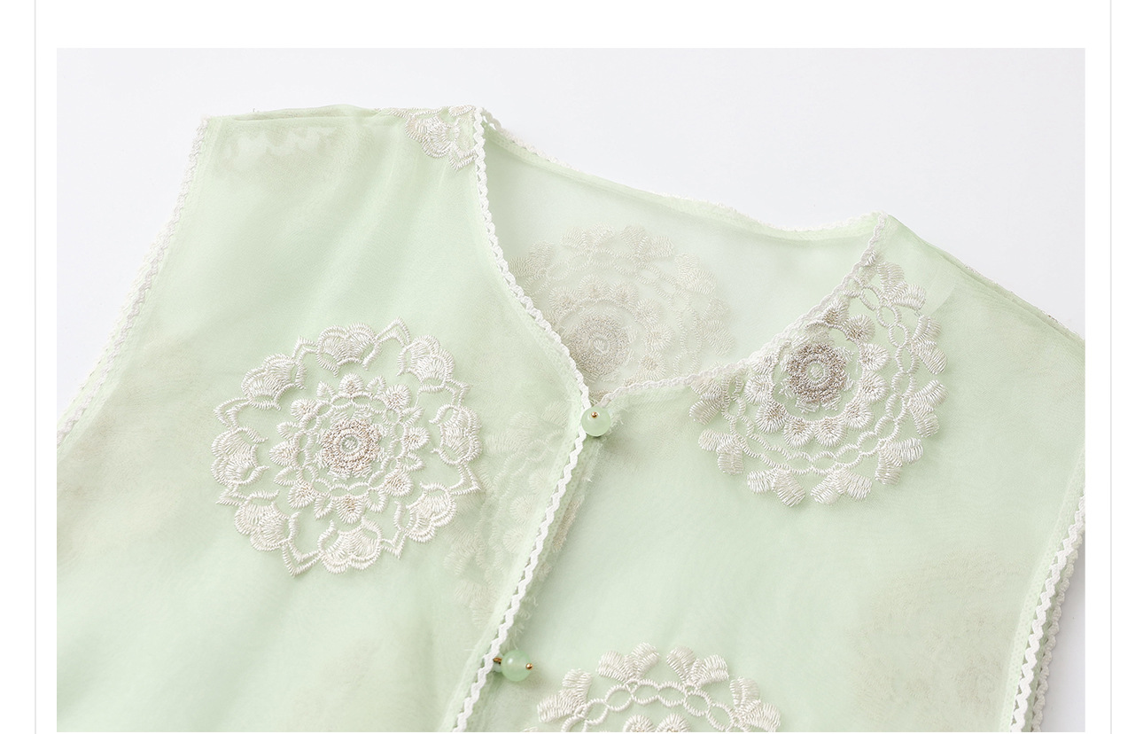 Bộ ba món áo khoác, áo vest và quần short lụa thêu sequin cao cấp kiểu Trung Quốc mới N3042 — Quần short xanh lục nhạt, Áo khoác xanh lục nhạt, Gi lê xanh lục nhạt chi tiết 33