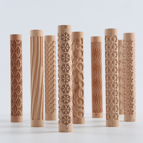 Pottery tools school children's pottery clay handmade wooden texture mud rolling embossed stick pattern rolling mud stick mud board wooden stick