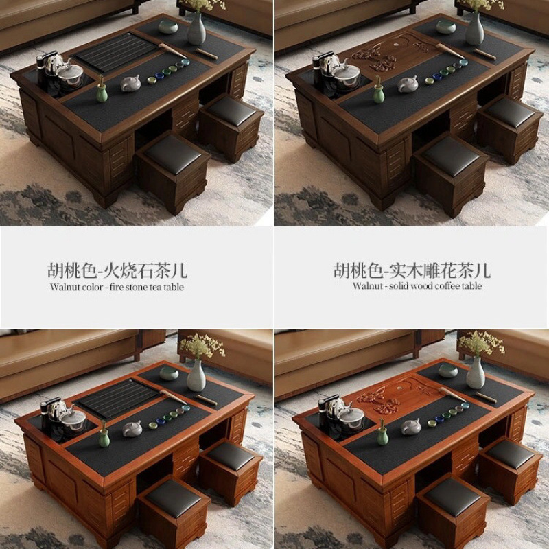 Mesa de té de kung fu con tetera de agua caliente, mesa de té de piedra caliente, conjunto integral de mesa de té, sala de estar, oficina doméstica, mesa de té