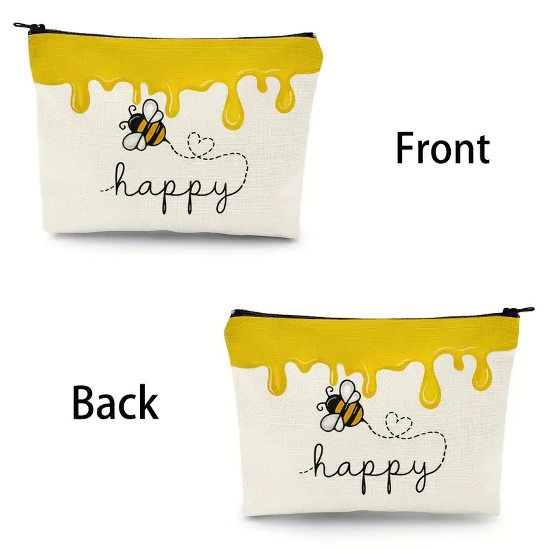Transfronterizo Amazon Festival de abejas lino impresión doble cara bolsa de maquillaje bolsa de almacenamiento bolsa multifuncional de cremallera
