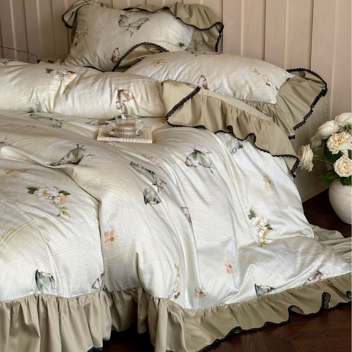 Nordisk vintage boho påslakanset i ren bomull med spets_voghion.com