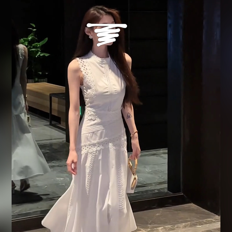 法式温柔风无袖背心连衣裙女5夏季新感蕾丝减龄a字长裙|undefined