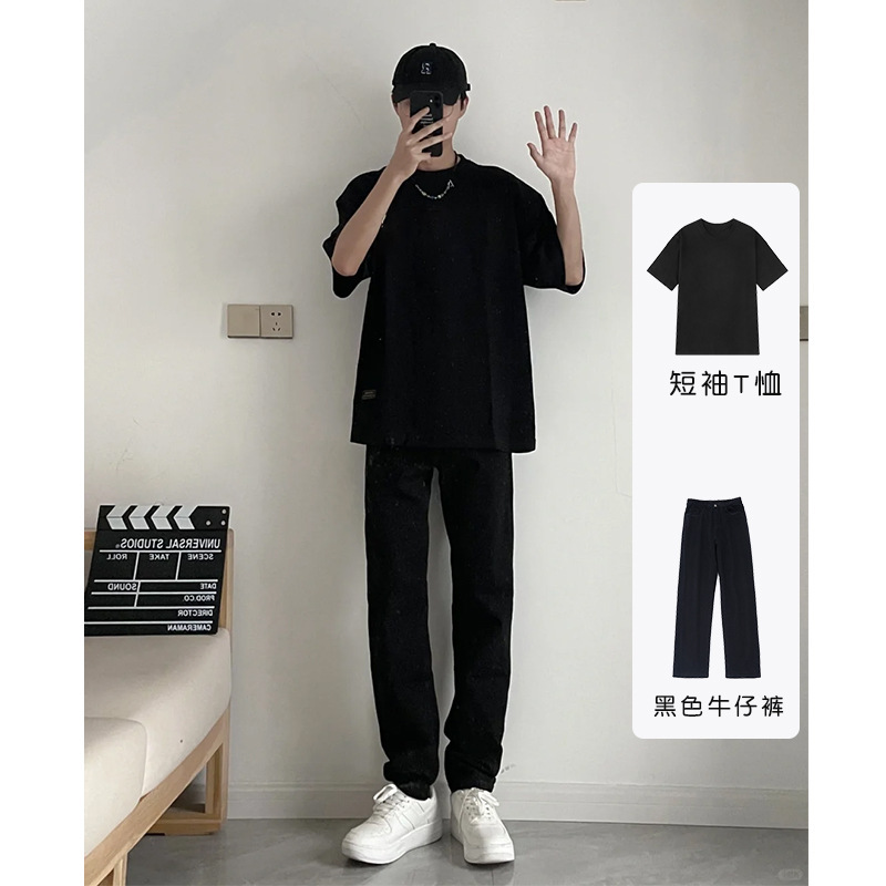 Boys' clothes match handsome wear a set of summer loose all-match short sleeve T-shirt jeans casual suit