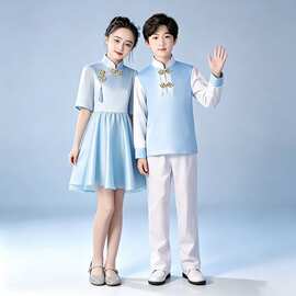 十一儿童合唱服装演出服男女童礼服中小学生表演朗诵纱裙大合唱团