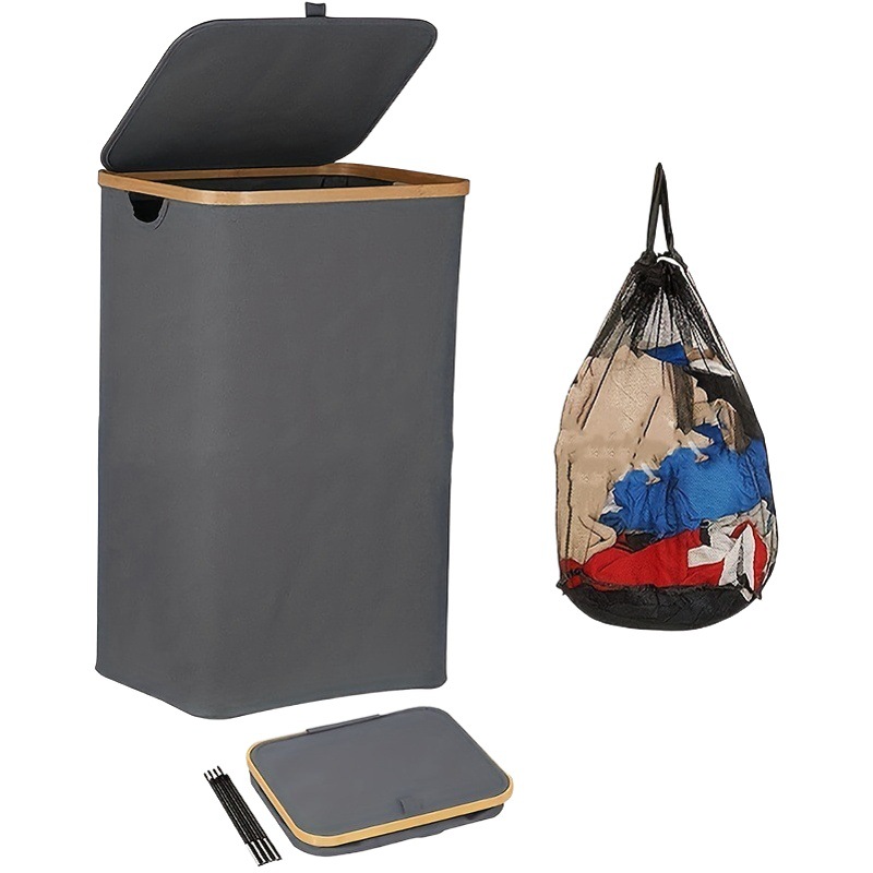 Transfronteriza de bambú de tela Oxford cesta de lavandería tela plegable caja de almacenamiento en el hogar con tapa cesta de lavandería cesta de almacenamiento de lavandería