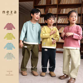 neza【奇境漫游】儿童t恤长袖秋装女童打底衫保暖男童上衣纯棉