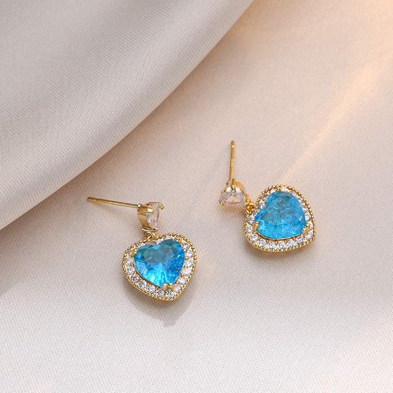 Holiday Occasion Titanium Steel Material Luxurious Heart Shape Titanium Steel Inlay Artificial Gemstones Women's Rings Earrings Necklace