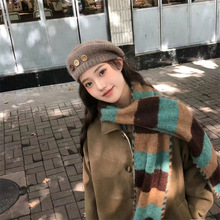 含羊毛条纹毛线围巾女士冬季2023新款高级感加厚保暖针织围脖百搭