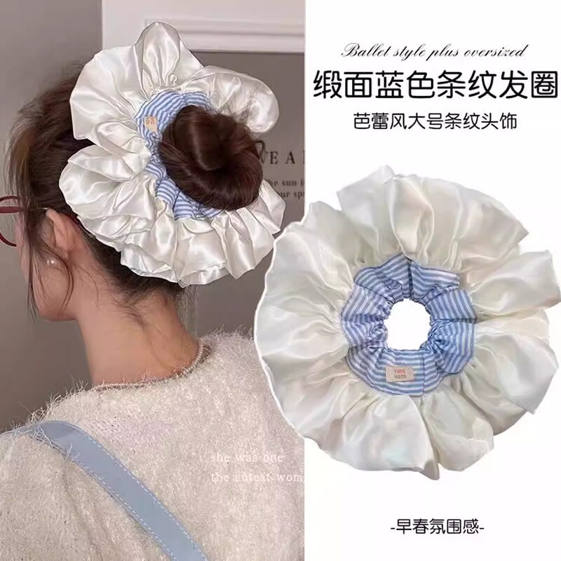 フレンチレトロな二層チェック柄レースの大きなヘアゴム、文学少女カレッジスタイルのヘアロープポニーテールヘッドロープ|undefined