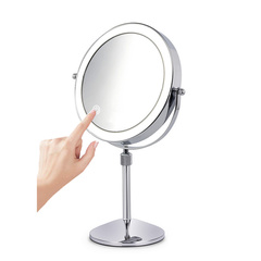 可升降LED化妝鏡子雙面梳妝鏡帶燈台式鏡桌面燈光美容鏡可調王金