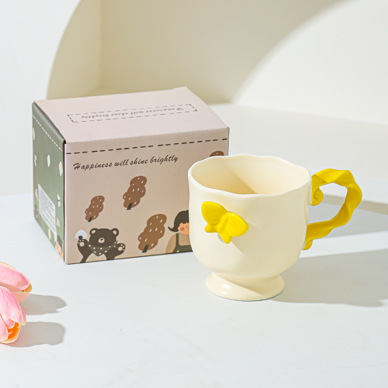 Inswind Dream Butterfly Taza de café de pies altos para niñas de oficina desayuno taza de leche regalo de cumpleaños