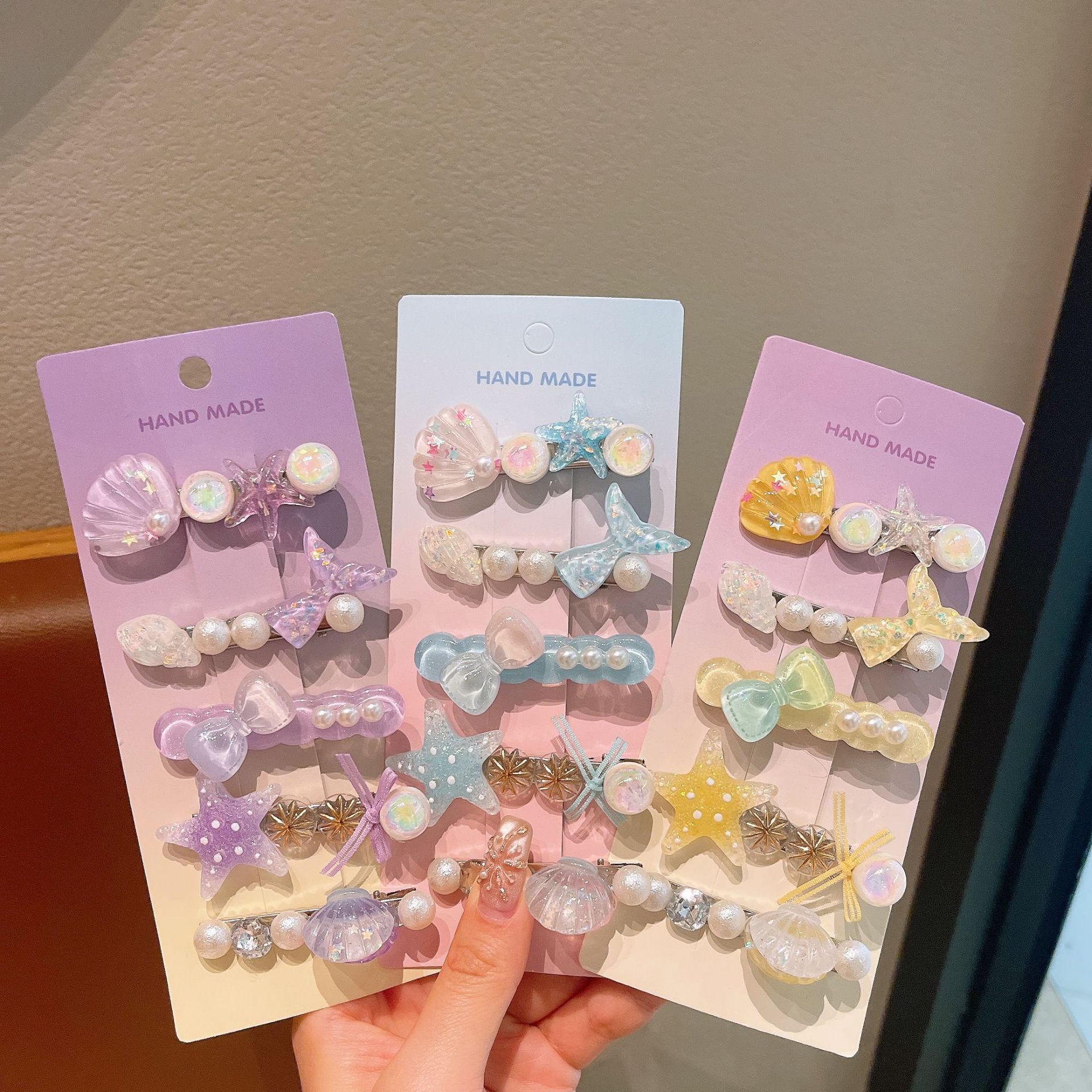 Conchas de gelatina perlas tarjeta de cabello de niña dulce cabello roto bordes de cebecas de boca clip de diseño de nicho sensación de joyería de cabello infantil