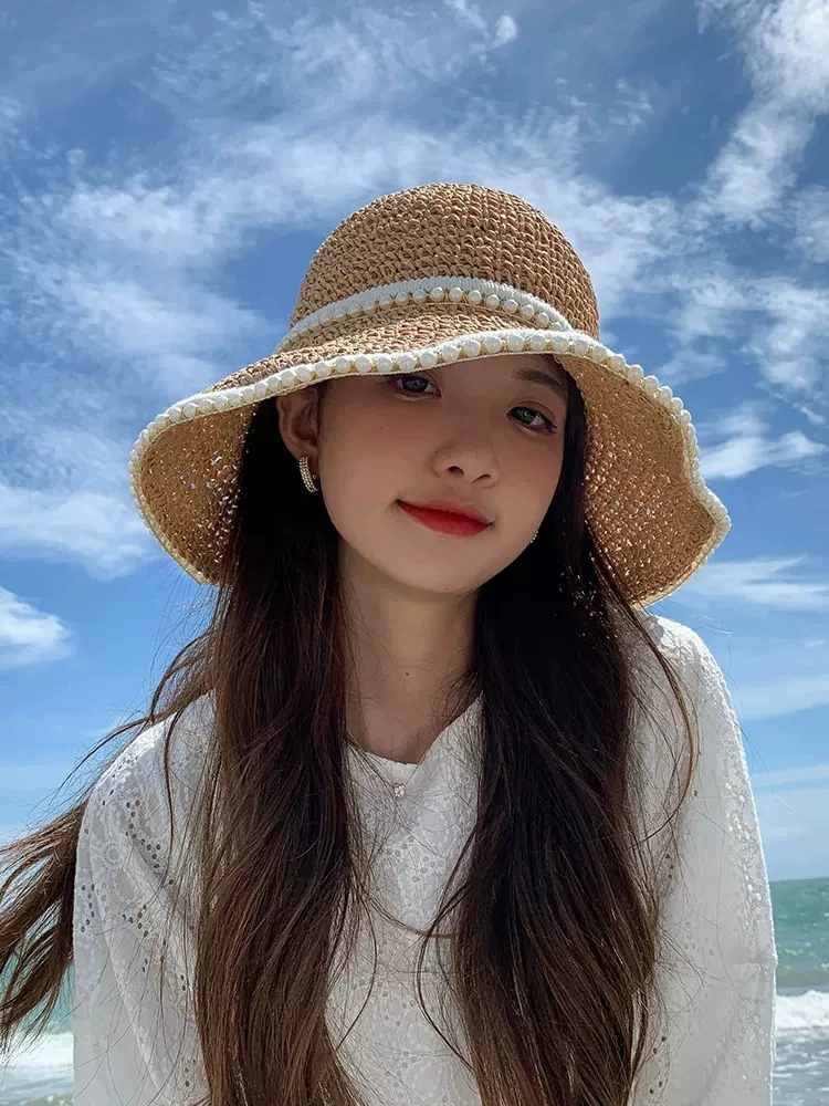 Woven summer thin beach hat solar-powered, sun protection, beach style