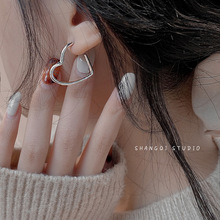 s925純銀韓國愛心耳環2021新款潮女時尚氣質個性網紅心形耳圈飾品