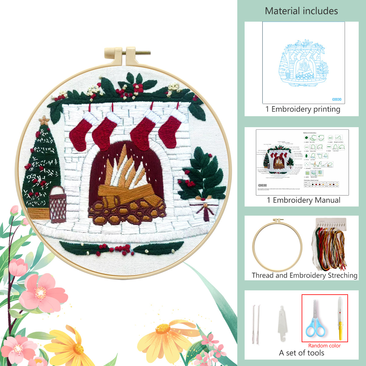 2025 Navidad bordada hecha a mano DIY paquete de materiales Navidad bordado Inglés venta directa transfronteriza