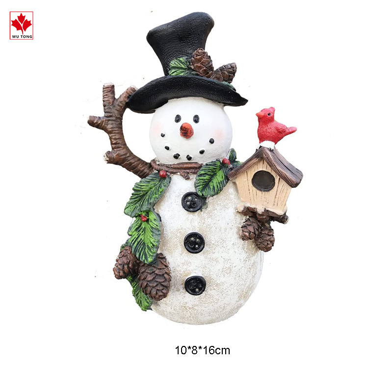 Classic Snowman Statue with Bright Red Pine Cone Christmas Tree Figurine Christmas Decoration Resin Craft Ornaments