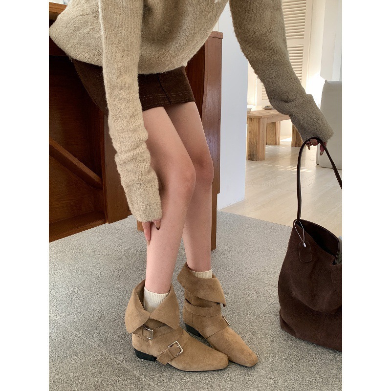 Thick Heel Retro Suede Slim Short Boots Women's Shoes 2025 New Autumn and Winter Brown Boots French Western Ankle Boots