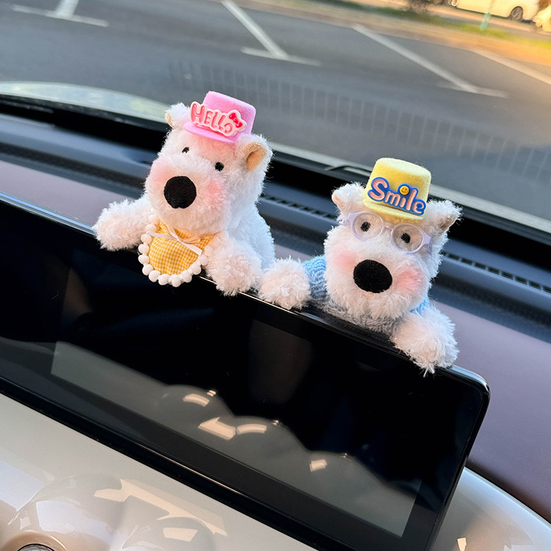 Linda decoración de coche de West Highland pantalla de control central de coche muñeca de fiesta cachorro accesorios de coche pantalla de visualización decoración de pantalla