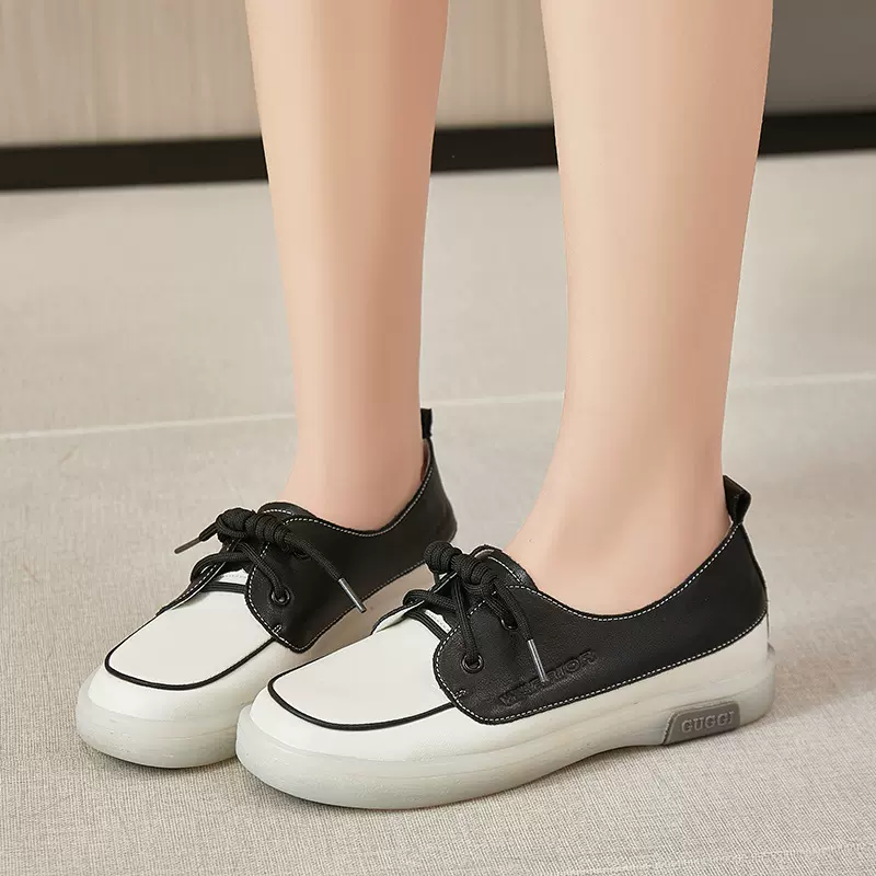真皮韩版小白鞋女2022新款春季单鞋女学生轻便牛筋底舒适休闲女鞋