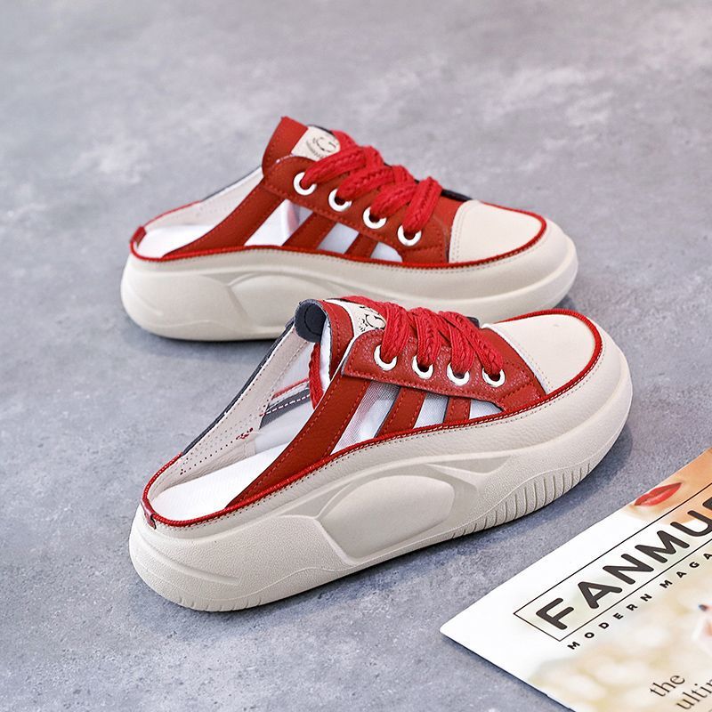 2024 nuevos zapatos de media cabeza de bolsillo ligeros con suela suave transpirable zapatos perezosos con suela gruesa de mujer zapatos blancos de mujer versátiles