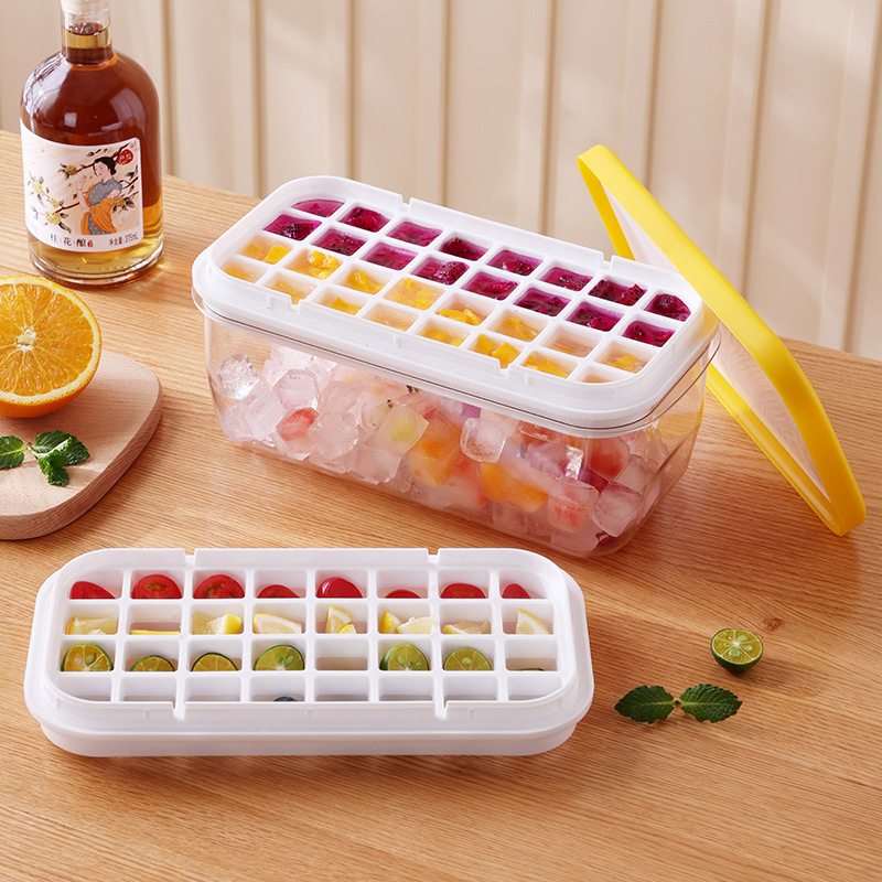 Molde de cubitos de hielo tipo prensa caja de almacenamiento de hielo Bandeja de hielo que hace silicona de grado alimenticio cubo de hielo congelado para el hogar caja de hielo segundo hielo