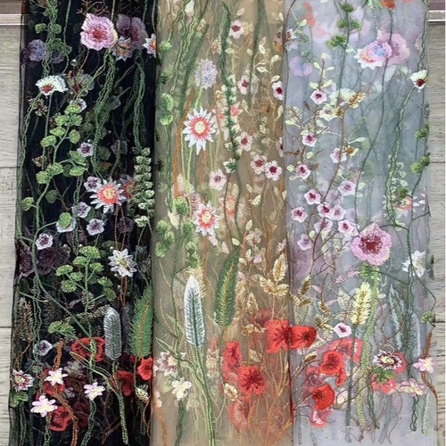 Factory Direct Sale Embroidered Fabric Seaweed Embroidered Dress Fashion Women's Evening Gown Lace Edge Fabric