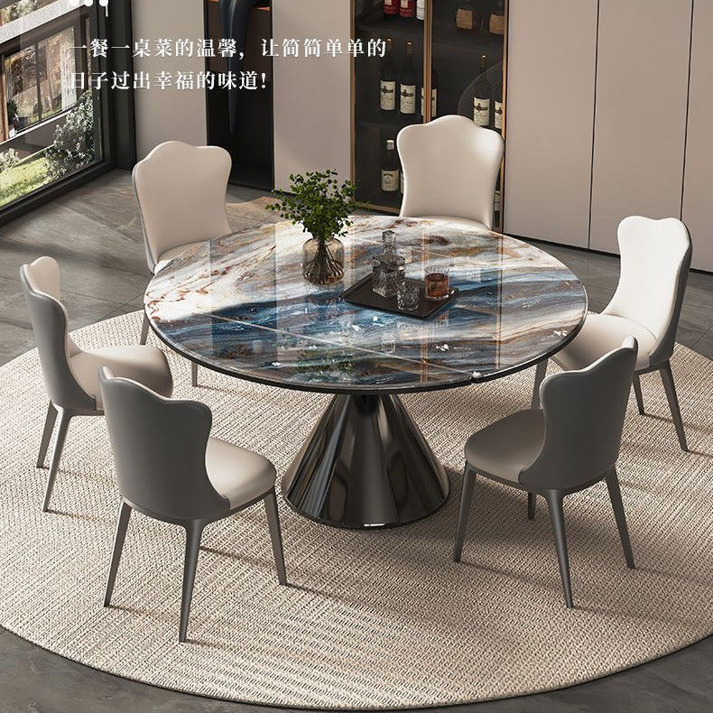 Italian-Style Natural Microcrystalline Stone High-End Extendable Dining Table for Home Use, Foldable Round Table for Small Apartments, Can Be Square or Round