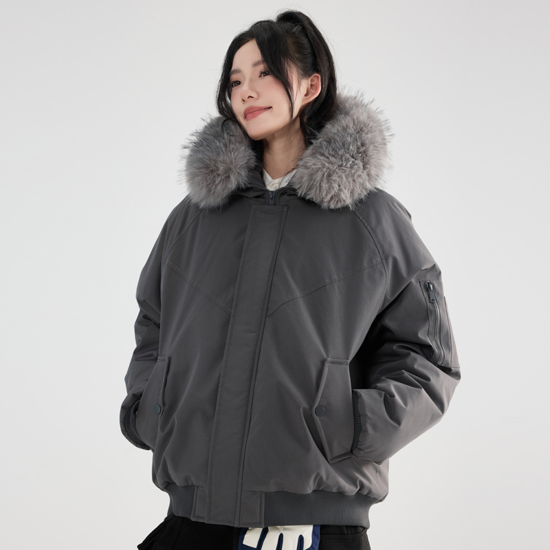Zuoshan Diao large fur collar parka women's winter lightweight workwear cotton jacket thickened waterproof baseball jacket couple's outerwear Zuoshan Diao large fur collar parka women's winter lightweight workwear cotton jacket thickened waterproof baseball jacket couple's outerwear