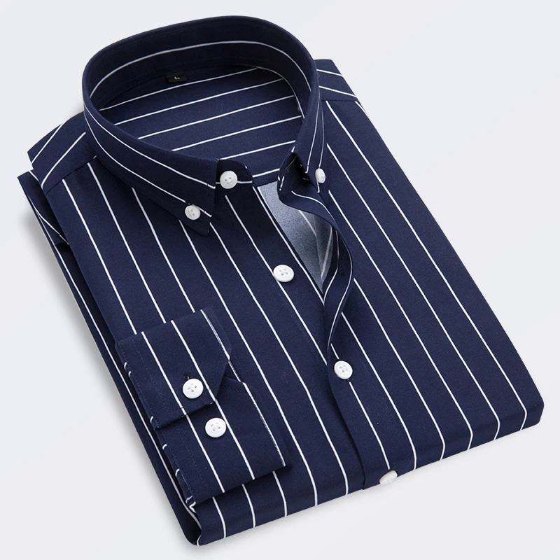 M-5XL 2023 autumn new men's striped shirt solid color casual long sleeve slim Korean business official break