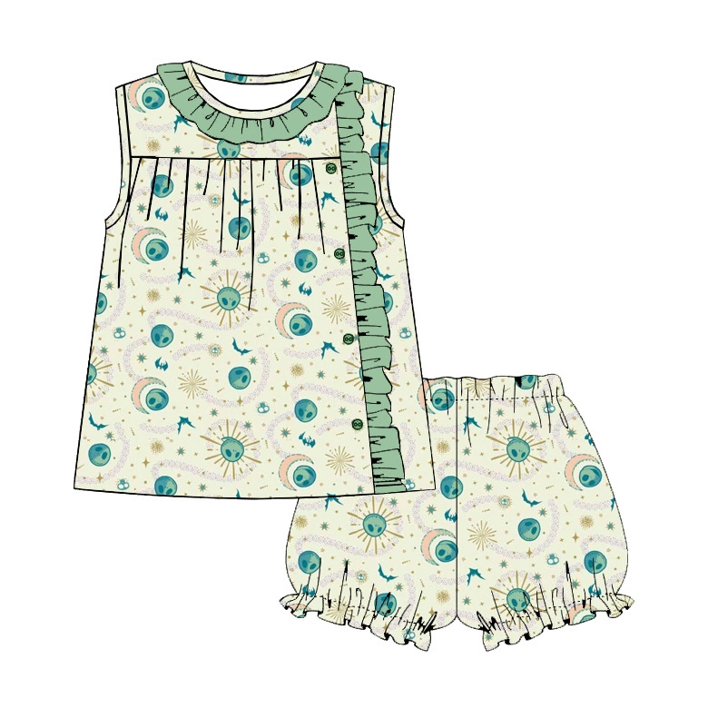 Летний комплект для девочек: топ без рукавов с принтом + шорты-леггинсы (оптом, индивидуальный пошив)