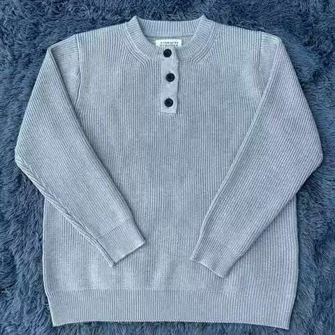 Four-Corner Line Retro Henley Collar Button Pullover Half Cardigan Stripesd Wool Blend Warm Knitwear Jacket for Men and Women