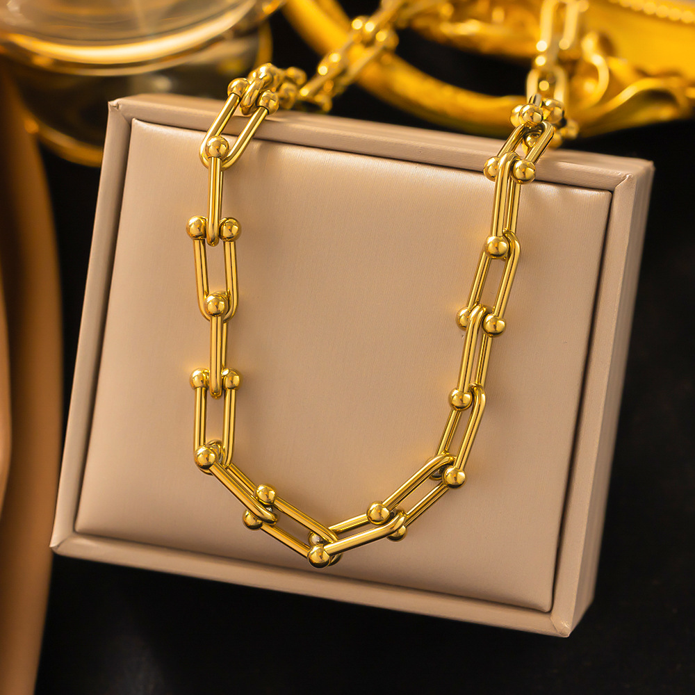 Edelstahl 304 18 Karat Vergoldet Lässig Einfacher Stil Überzug Kette Einfarbig Armbänder Ohrringe Halskette display picture 2