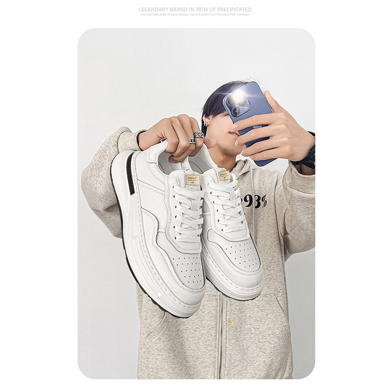ShoeGlobe New Fashion Winter Plush Low-top Dad Trendy Versatile Thick-soled Sports Casual Men's White Shoes_voghion.com