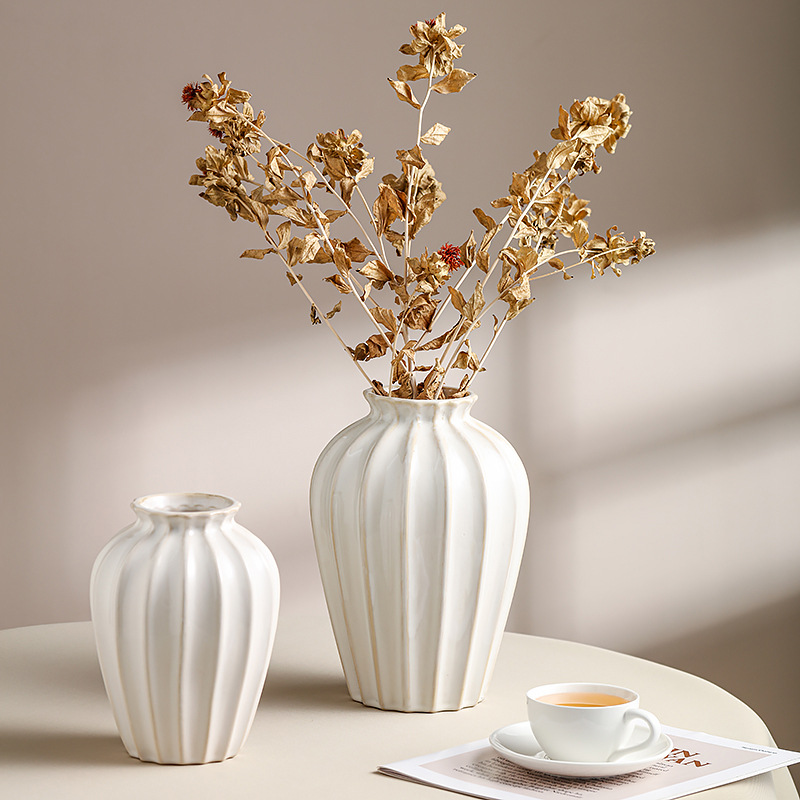 Vase Ornaments, Flower Arrangement, Ceramic, Retro American Style, White Clay Pot, Rose, European Style Flower Vase