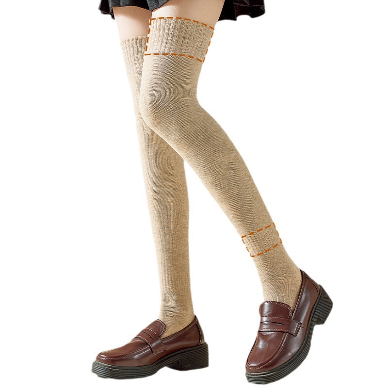 Terry calcetines sobre la rodilla calcetines altos de otoño e invierno medias de micro-presión de adelgazamiento con forro polar engrosado para mujer calcetines de muslo de desgaste exterior cálidos