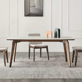 北欧实木餐桌 轻奢意式长方形6人现代简约小户型岩板餐桌椅组合