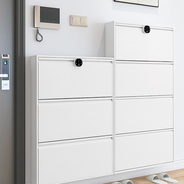 Lockable Outdoor Anti-Theft Steel Ultra-Thin Shoe Cabinet for Home Use 15cm Outdoor Flip-Up Cabinet Entrance Door Elevator Corridor